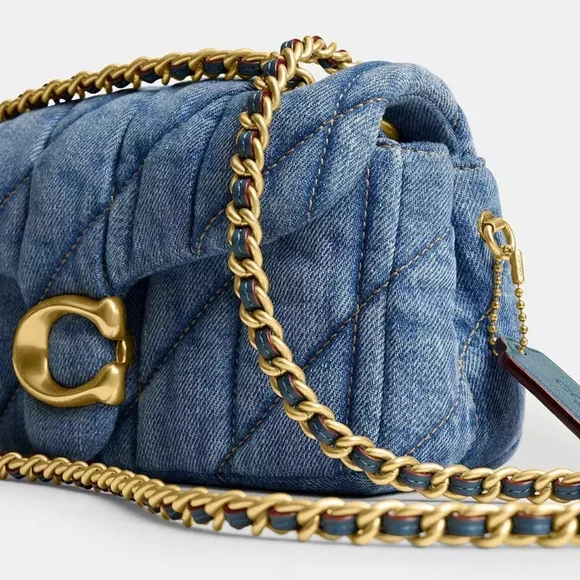 NWT! Popular Coach Denim Quilted Chain Shoulder Bag, The Tabby 20 - Picture 1 of 5